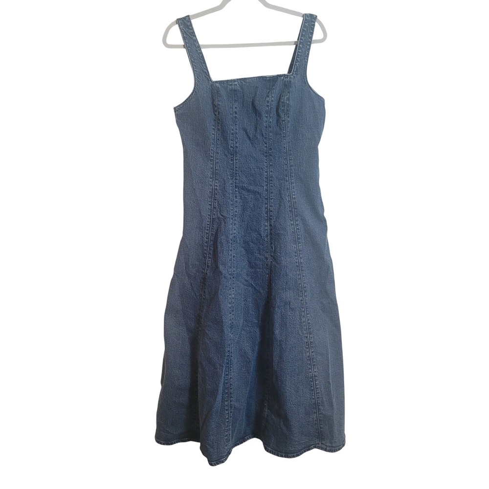 Abercrombie & Fitch Blue Denim Midi Dress Square Neck Fit & Flare Womens Large